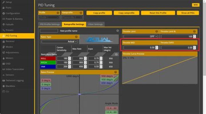 How do you set throttle in Betaflight?