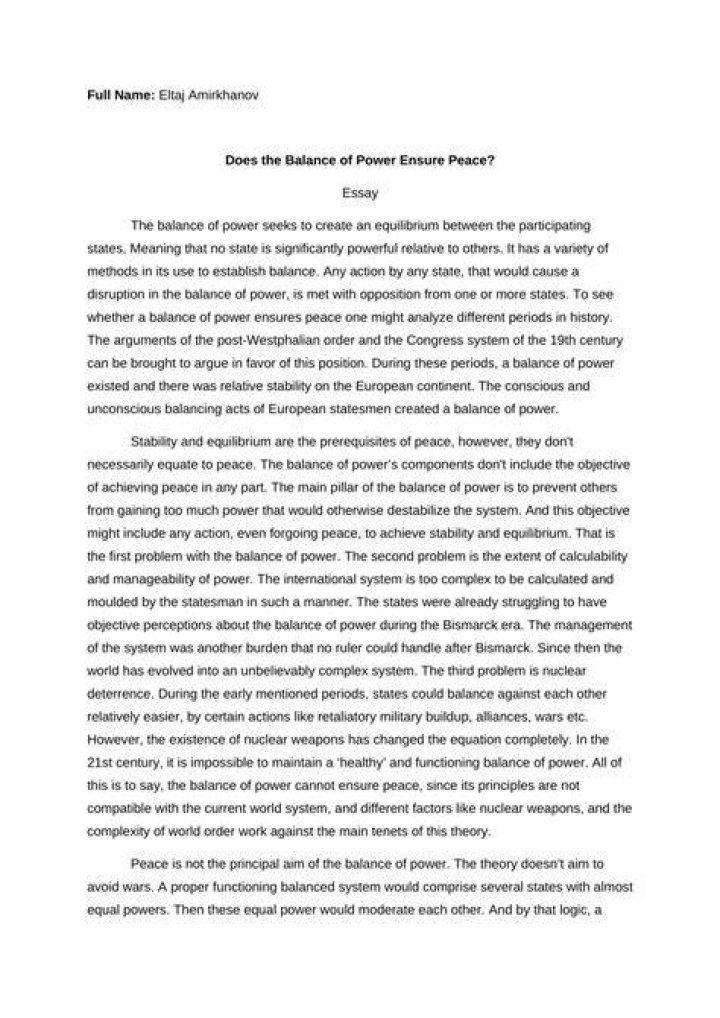 How does a balance of power create peace?