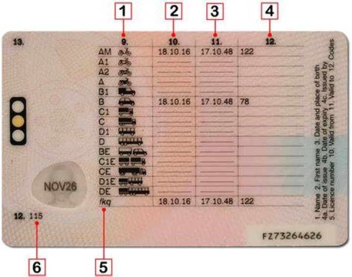 What does 78 mean on driving licence?