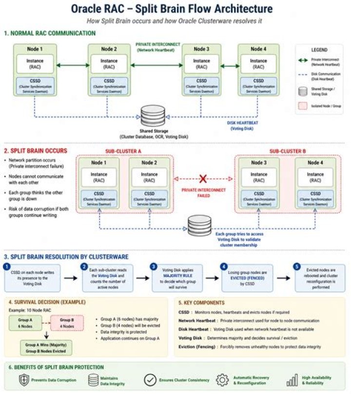 What is split brain in Oracle RAC?